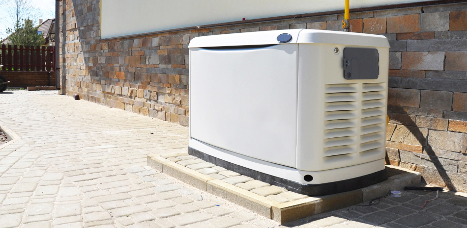 portable generator installed in a concrete patio